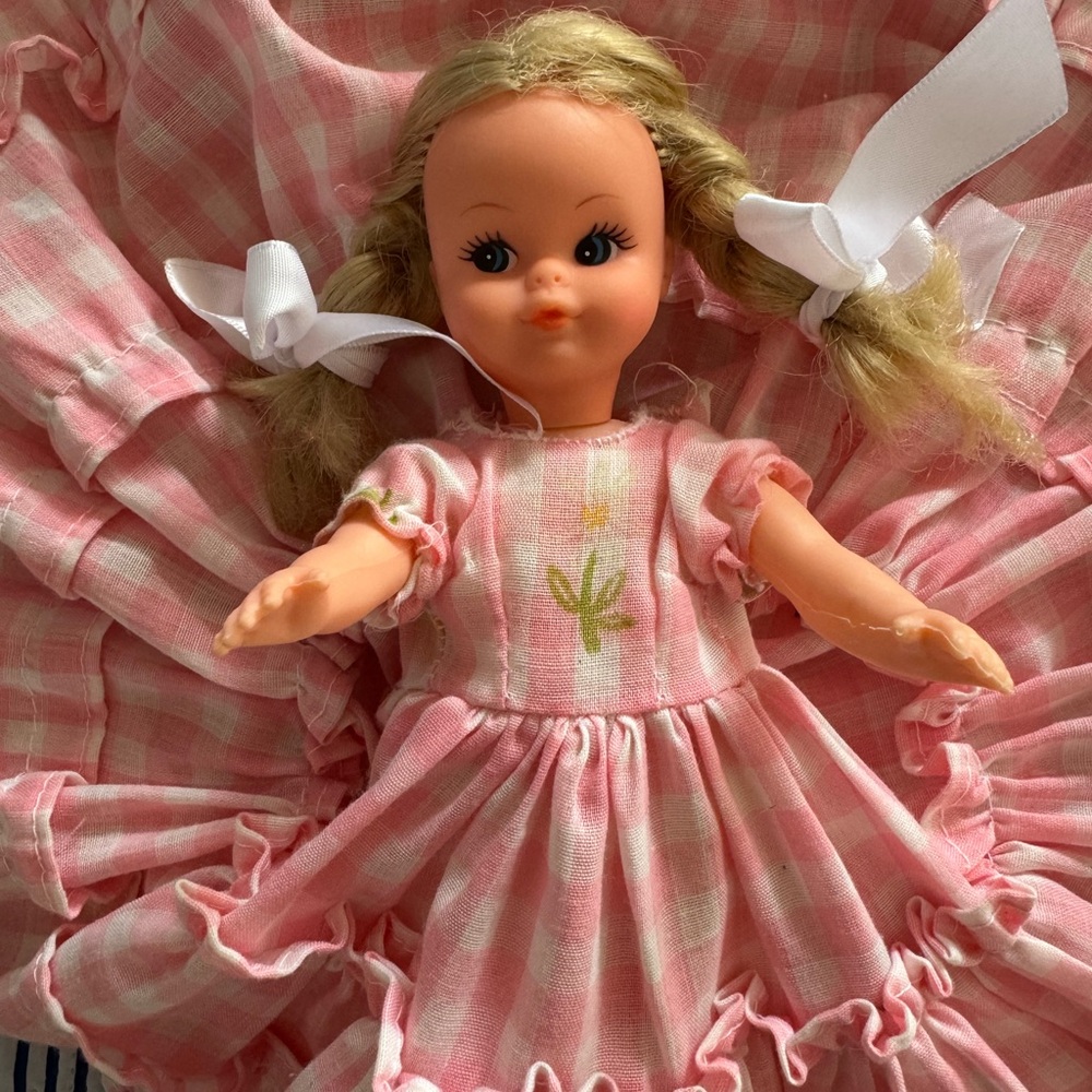 Adorable Pink Checkered Doll with Blonde Hair